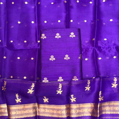 Purple raw silk suit set with kora silk dupatta