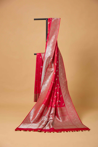 Red Mashru Silk Tenchui Weaving Saree