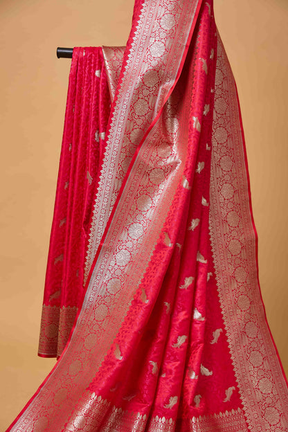Red Mashru Silk Tenchui Weaving Saree