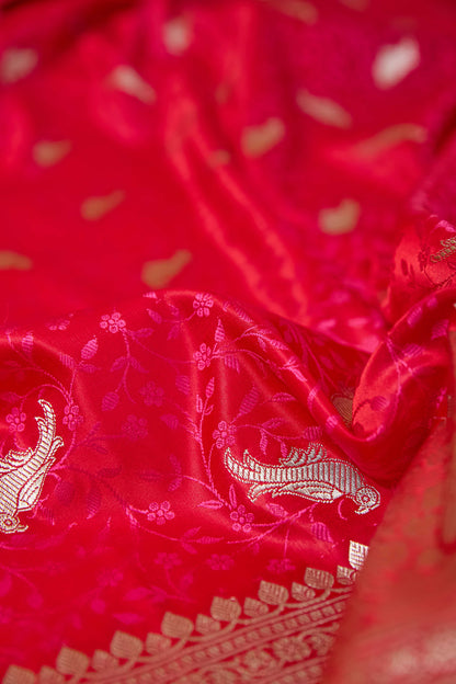 Red Mashru Silk Tenchui Weaving Saree