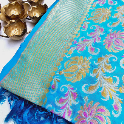 Blue cotton chiniya silk woven dupatta.