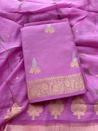 Pink cotton kadhwa silk suit set