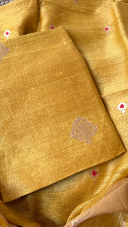 Mustard linen silk 3 piece suit.