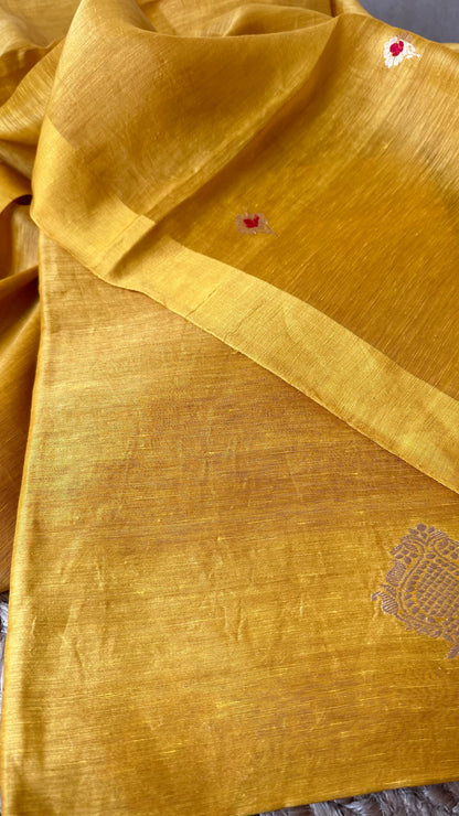 Mustard linen silk 3 piece suit.