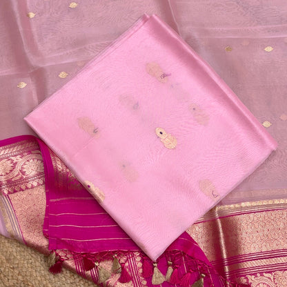 Pink Kora silk suit set with shaded dupatta