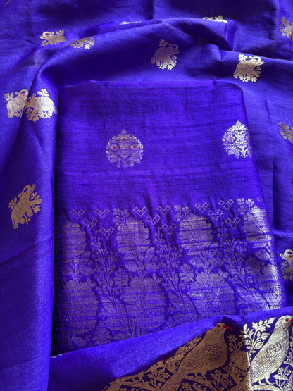 Purple raw silk kurta, bottom and kora kadhwa dupatta