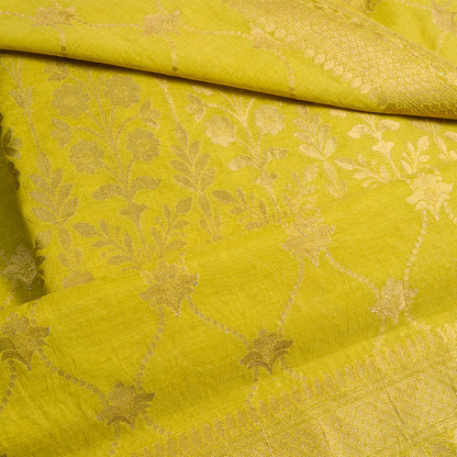 Lime yellow zari weaving Chanderi suit set
