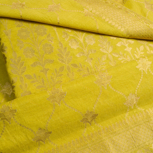 Lime yellow zari weaving Chanderi suit set