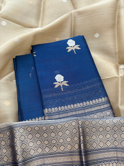 Blue kora silk suit with shaded dupatta
