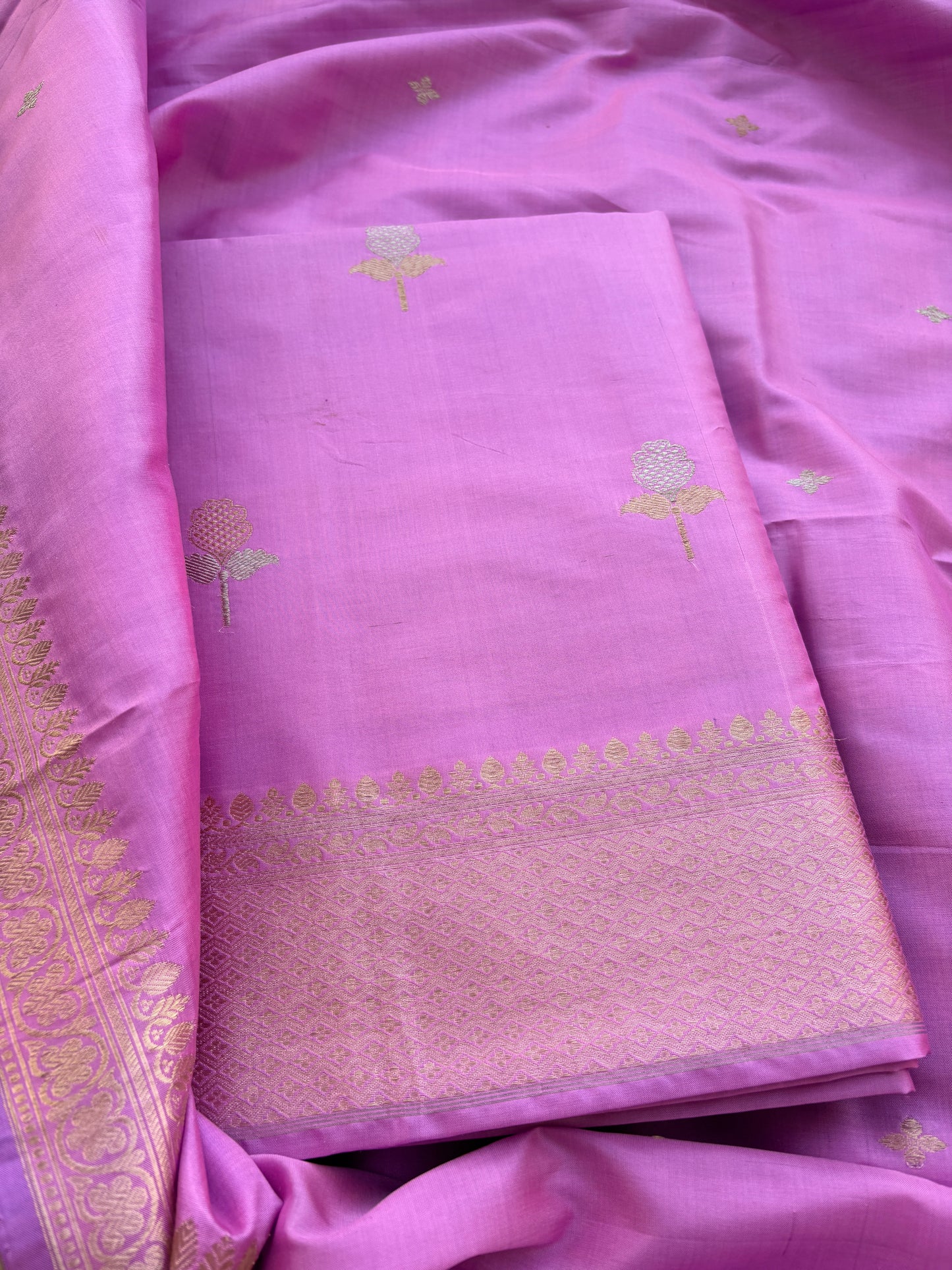 Lavender katan by katan silk kadhwa suit set