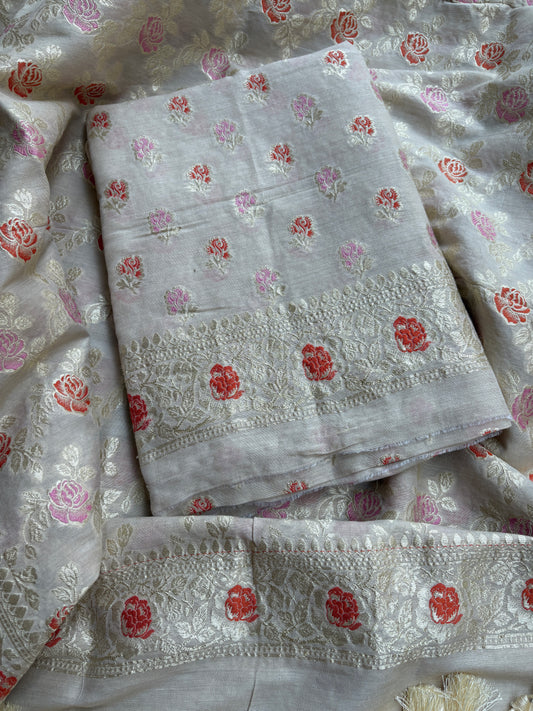 Cream moonga silk meenadar suit set
