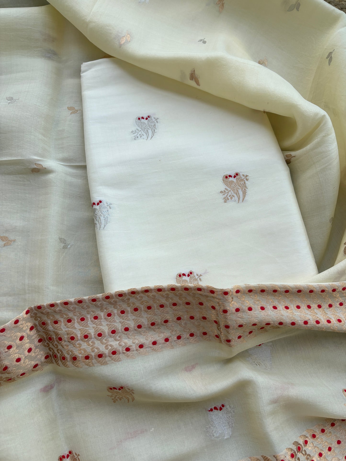 Cream katan by katan silk with kora silk dupatta