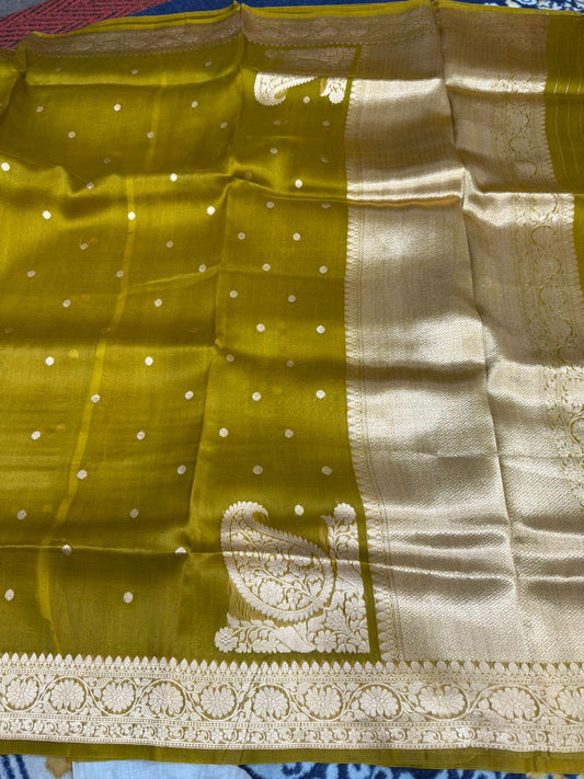 Green lime kora silk kadhwa saree