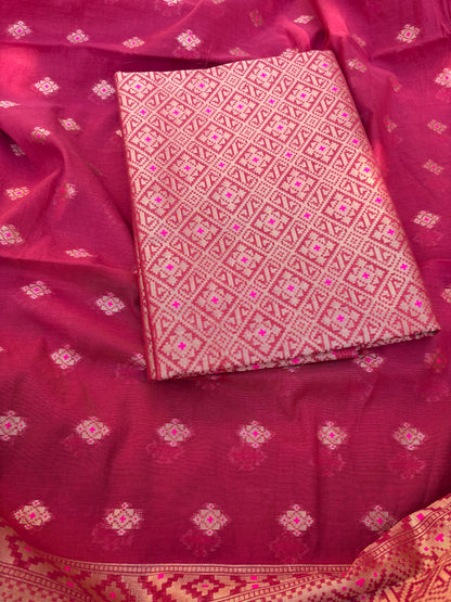 Red Chanderi jamaani weaving 3 piece suit set