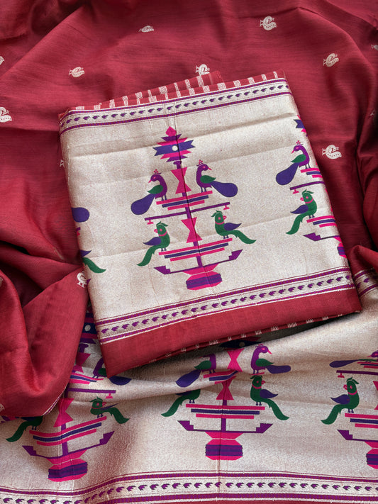 Rust red paithani moonga silk suit set