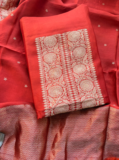 Orange rust raw mango neck design suit set