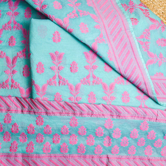 Blue base pink Resham weaving suit set