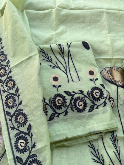 Green Chanderi abstract design suit set