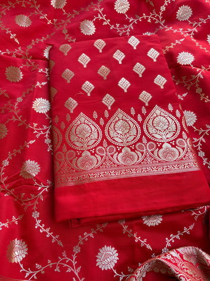 Red mashru silk suit set