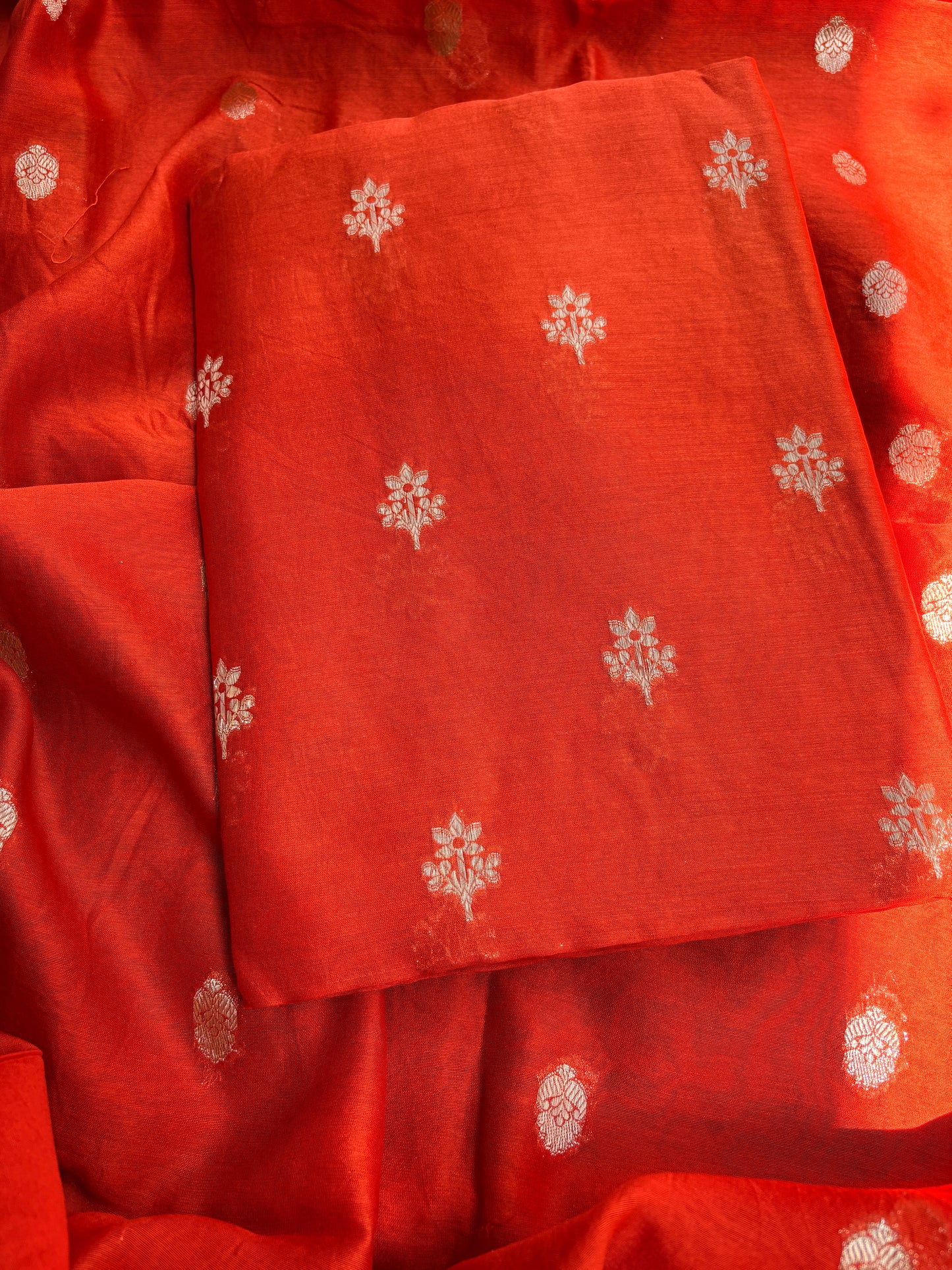 Orange pure Chanderi silk 3 piece suit