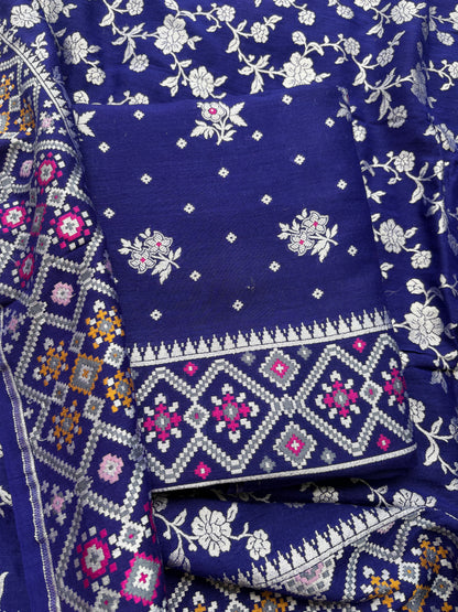 Purple blue moonga silk suit set