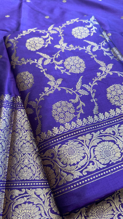 Purple full Jaal kadhwa katan silk kurta, katan silk bottom and katan silk dupatta