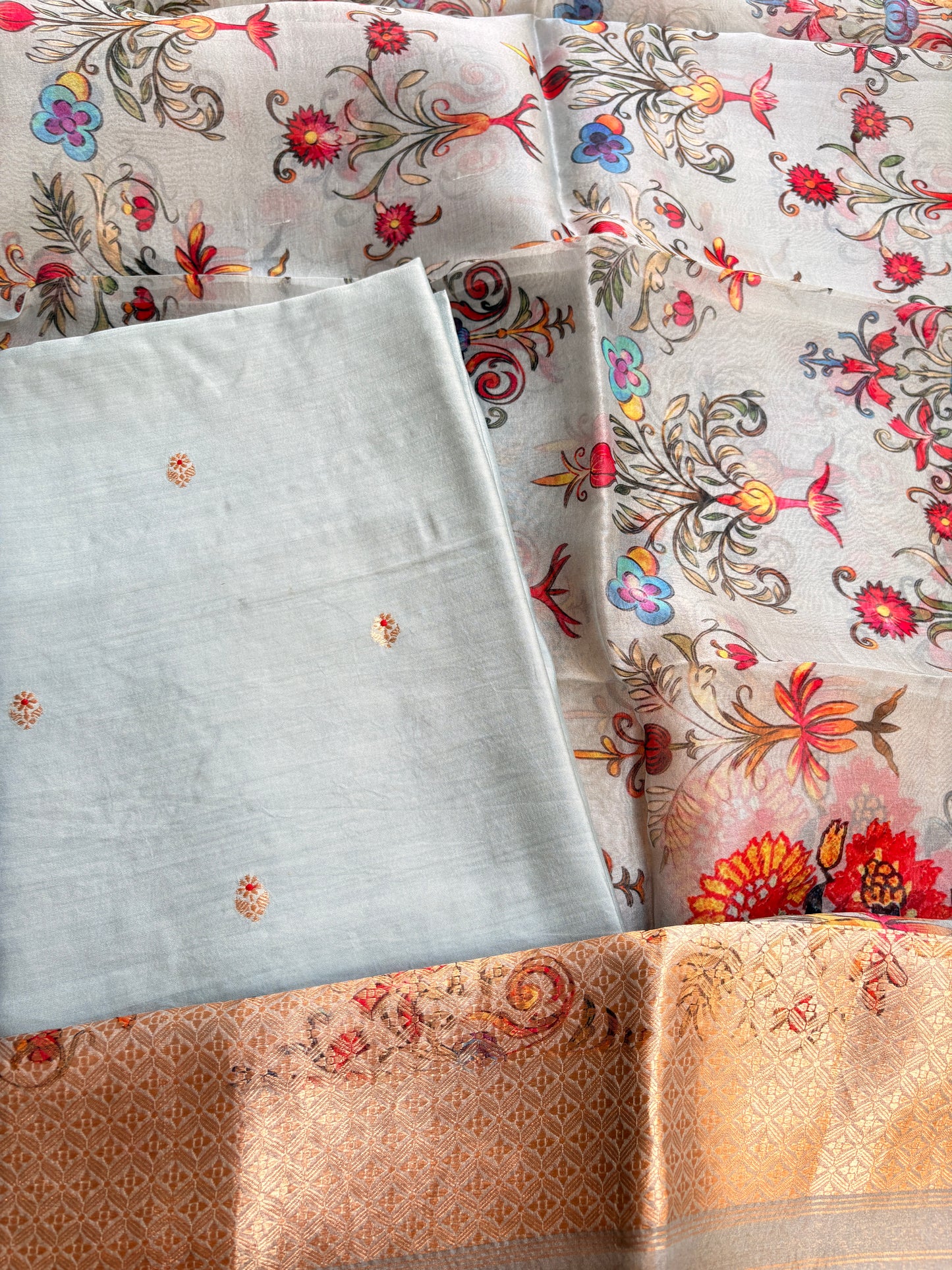 Light blue handloom silk suit set