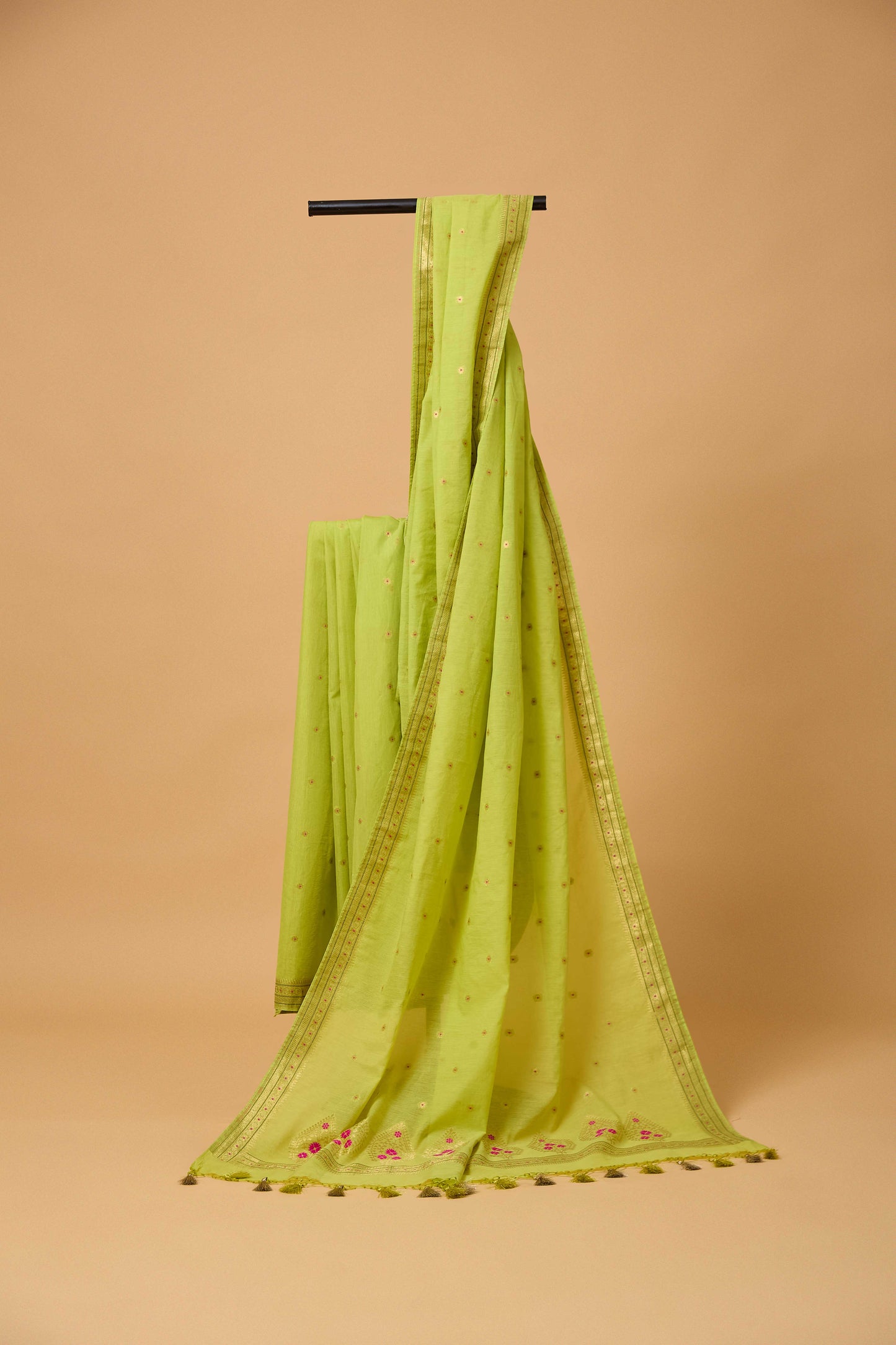 Green Jamndani Cotton meenakari saree