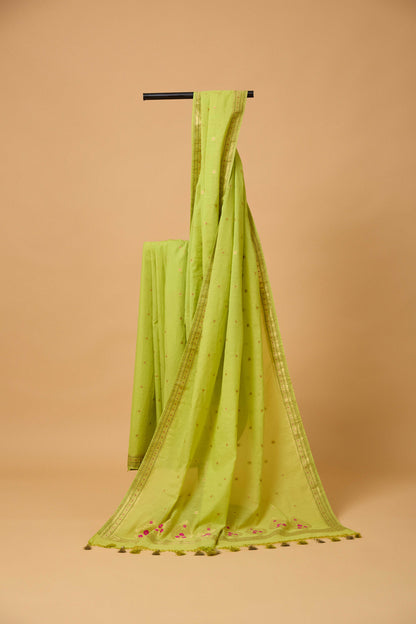 Green Jamndani Cotton meenakari saree