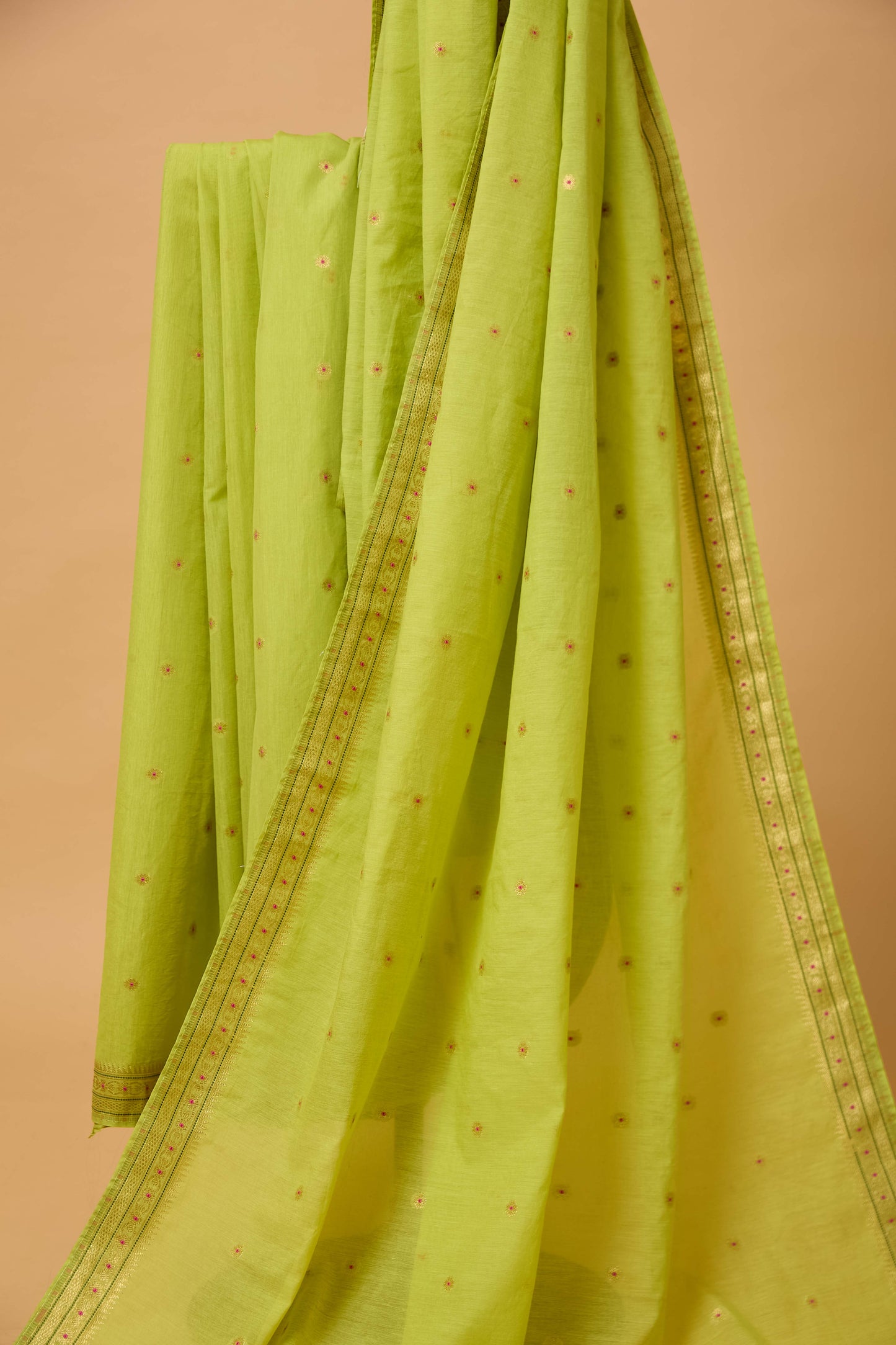Green Jamndani Cotton meenakari saree