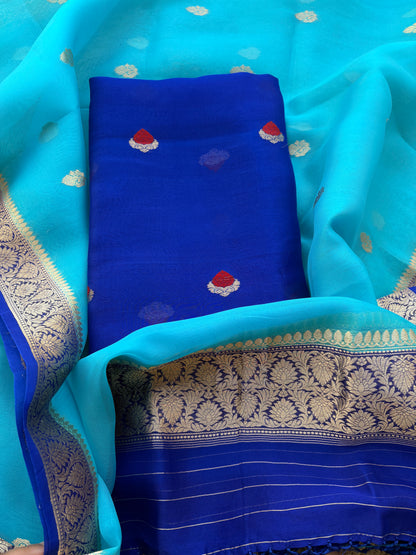 Blue kora kadhwa silk suit set