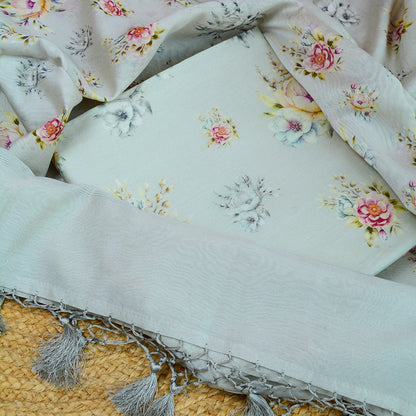 Grey printed Chanderi silk suit set