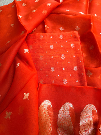 Orange raw silk kurta , bottom and kora silk dupatta