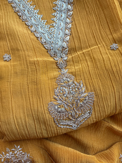 Yellow crush tissue embroidered suit set