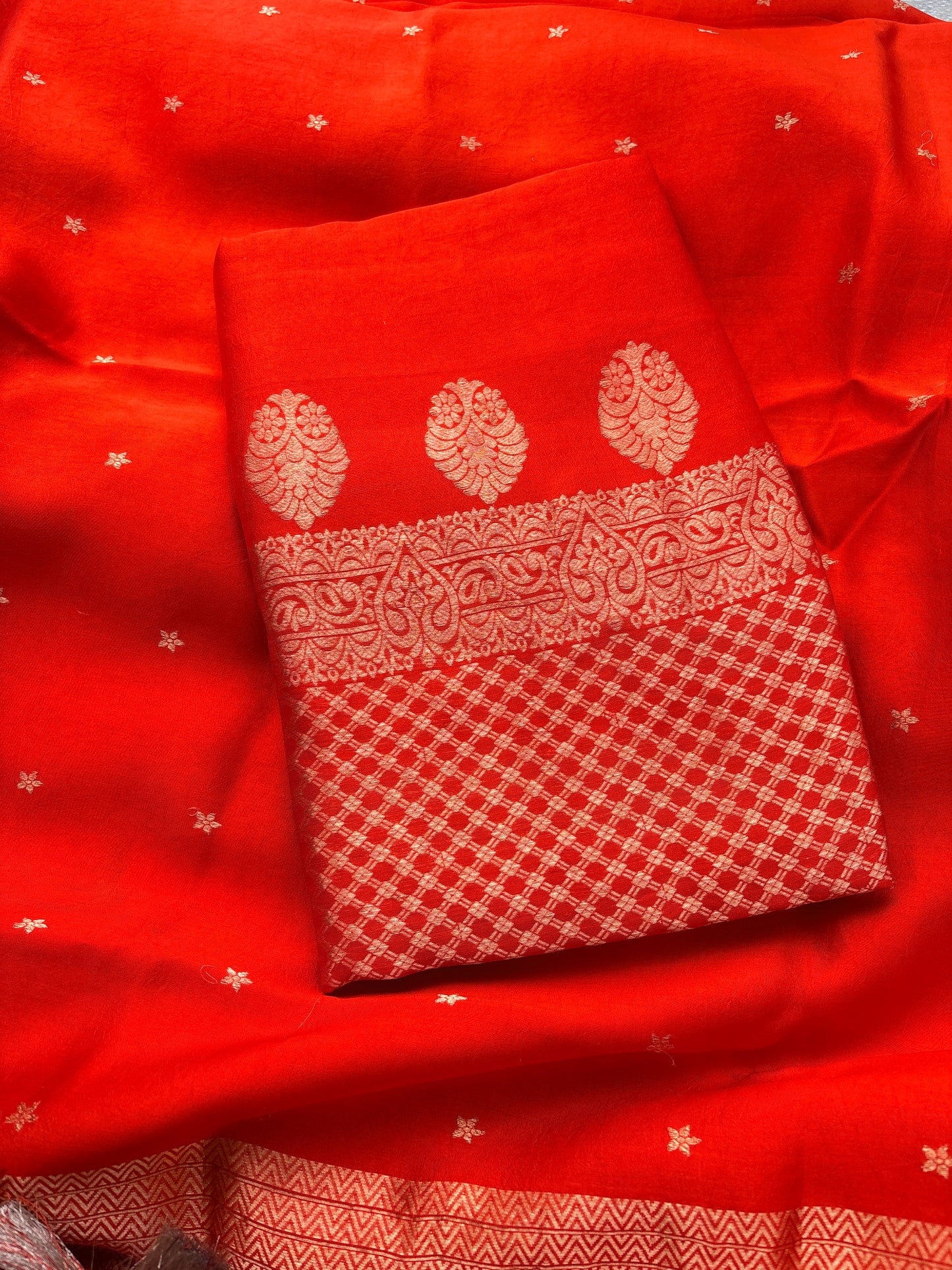 Orange raw mango silk kadhwa suit set