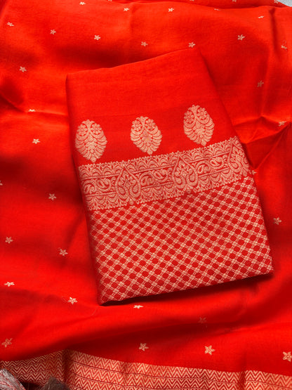 Orange raw mango silk kadhwa suit set