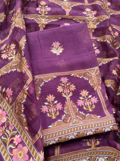Purple kora silk jaal suit set