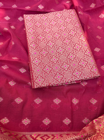Red Chanderi jamaani weaving 3 piece suit set