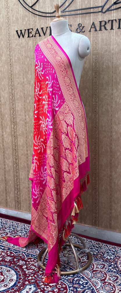 Pink orange Khaddi kadhwa dupatta