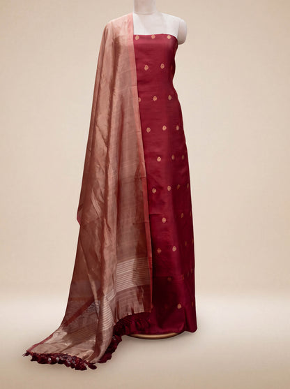 Maroon silk kurta with tissue dupatta