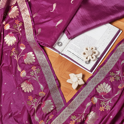 Magenta Cotton chiniya kurta, cotton chiniya dupatta, banarsi silk bottom