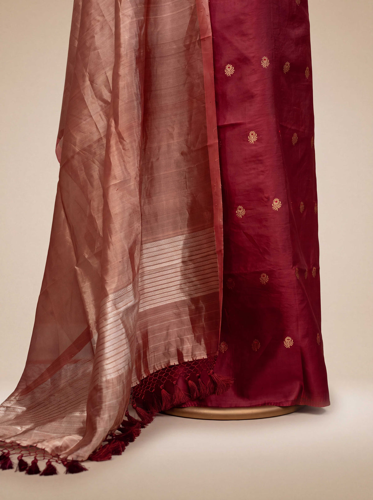 Maroon silk kurta with tissue dupatta