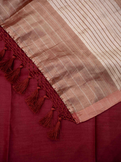 Maroon silk kurta with tissue dupatta