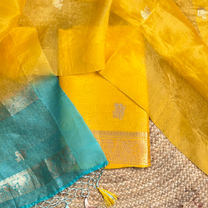 Mustard Kora with Turq shaded dupatta