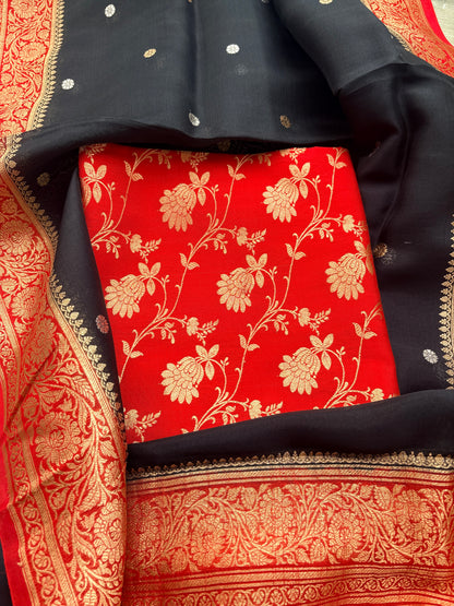 Red jaal kurta with black shaded dupatta
