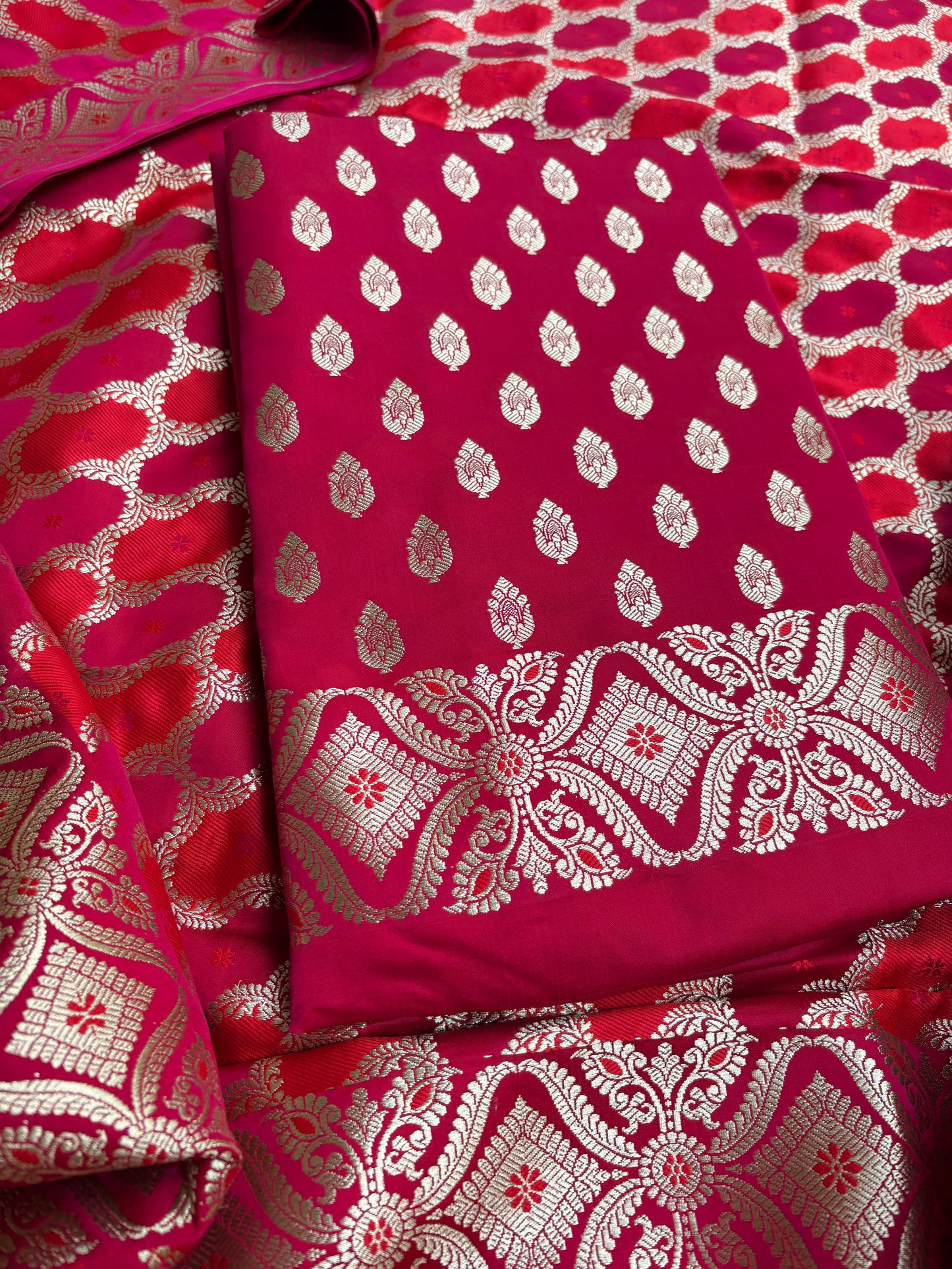 Red pink mashru silk suit set