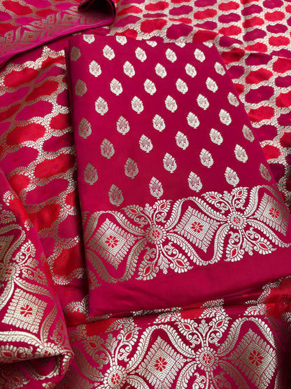 Red pink mashru silk suit set