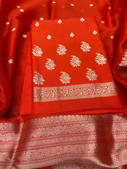 Orange kora kadhwa silk 3 piece suit set