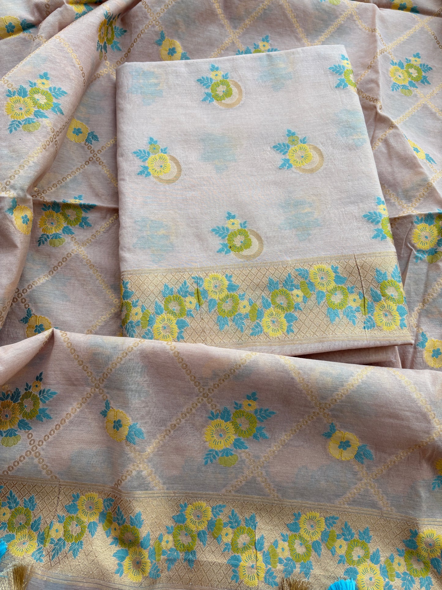 Nude jaal weaving Chanderi suit set