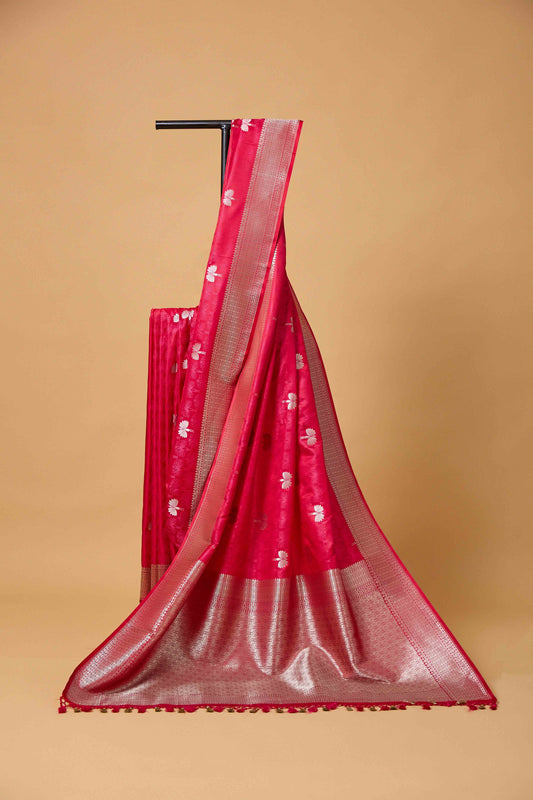 Red Mashru Silk Tenchui Weaving Saree